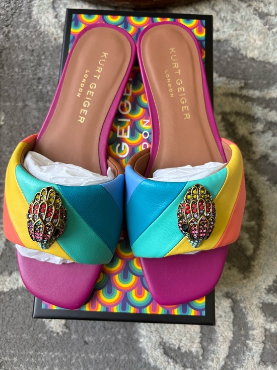 Kurt Geiger Shoes - Kurt Geiger London Kensington Rainbow Leather Logo Ornament Sandals-6 New